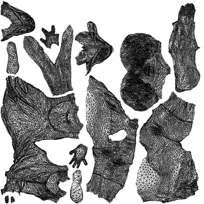 3D human model senior woman sitting, photogrammetry scanned person for archviz, wireframe top-down view