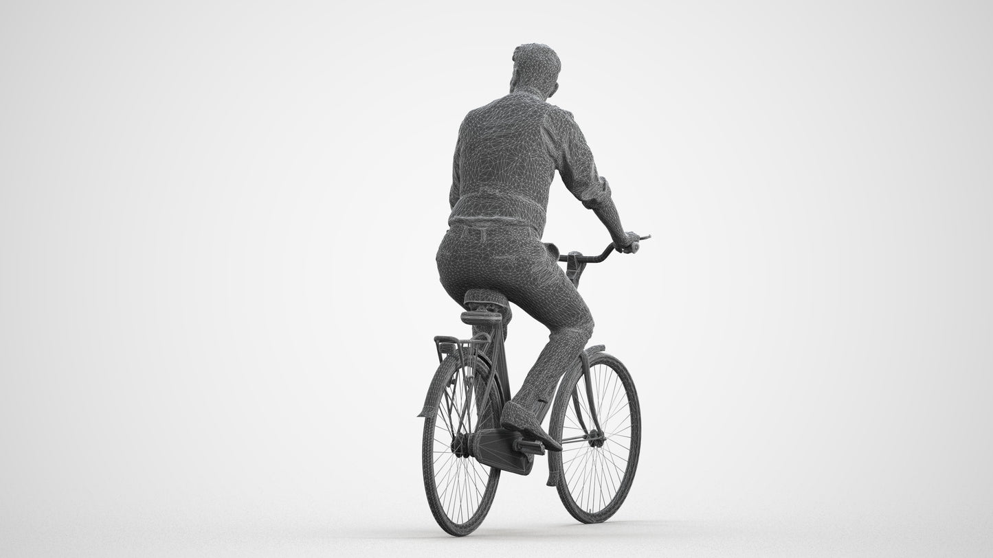 realistic 3D man business cycling, scanned archviz people for Blender and 3ds Max, wireframe front view