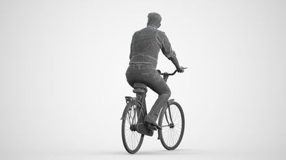 realistic 3D man business cycling, scanned archviz people for Blender and 3ds Max, wireframe front view