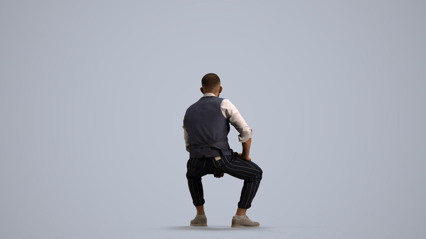 photogrammetry 3D man business sitting, realistic human model archviz FBX, front view render