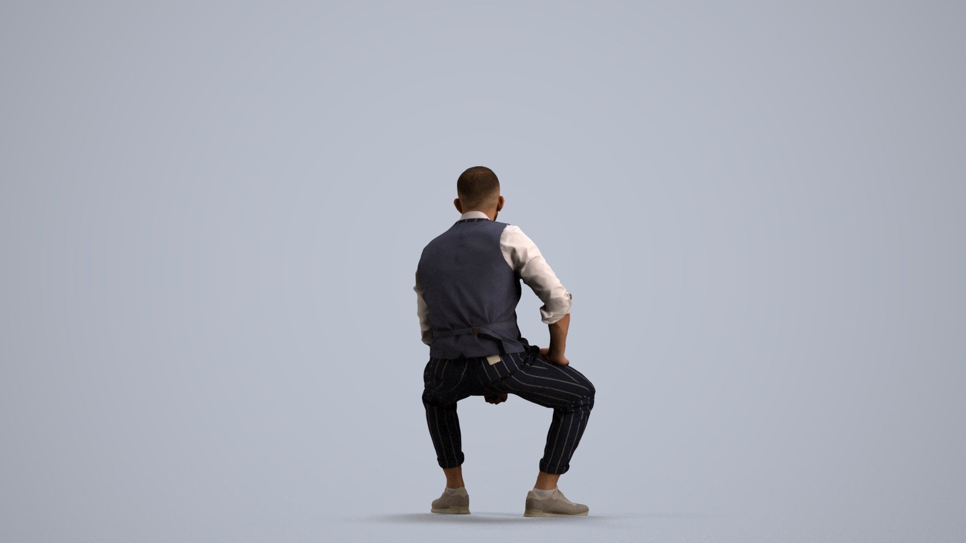 photogrammetry 3D man business sitting, realistic human model archviz FBX, front view render