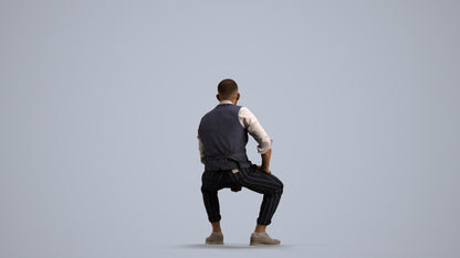 photogrammetry 3D man business sitting, realistic human model archviz FBX, front view render
