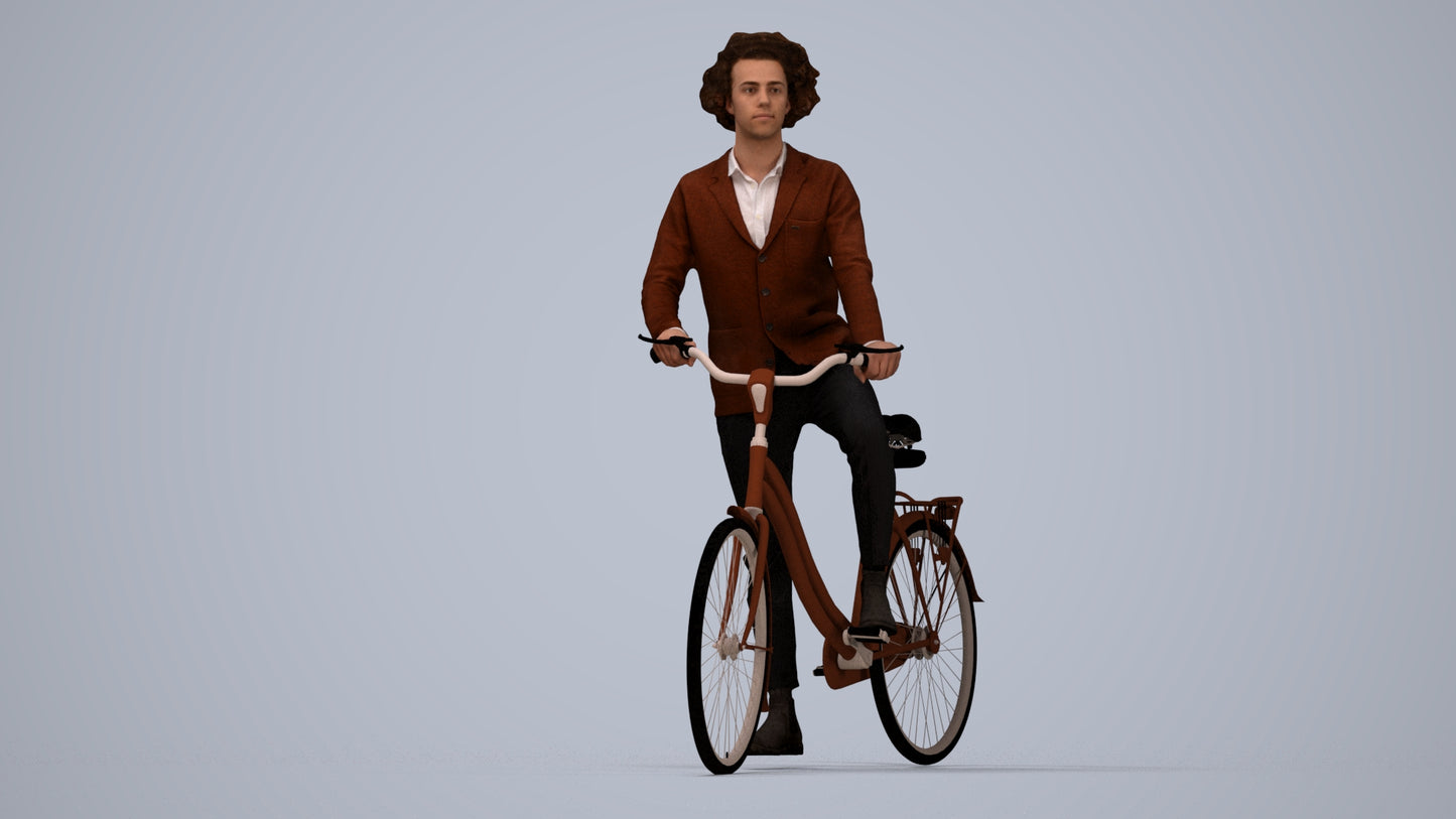 scanned 3D man business cycling, photogrammetry people for Enscape and V-Ray, top-down view render