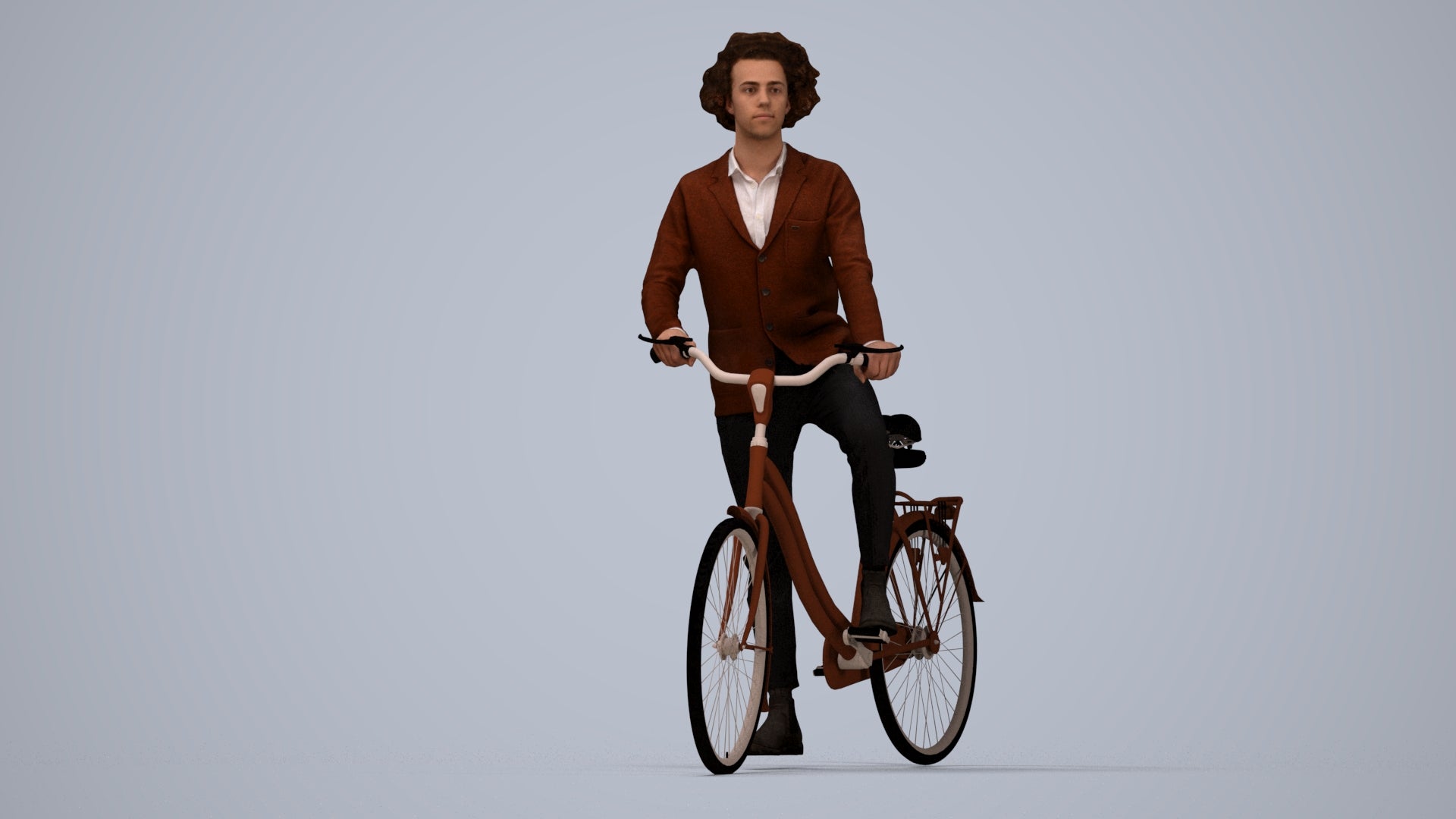 scanned 3D man business cycling, photogrammetry people for Enscape and V-Ray, top-down view render