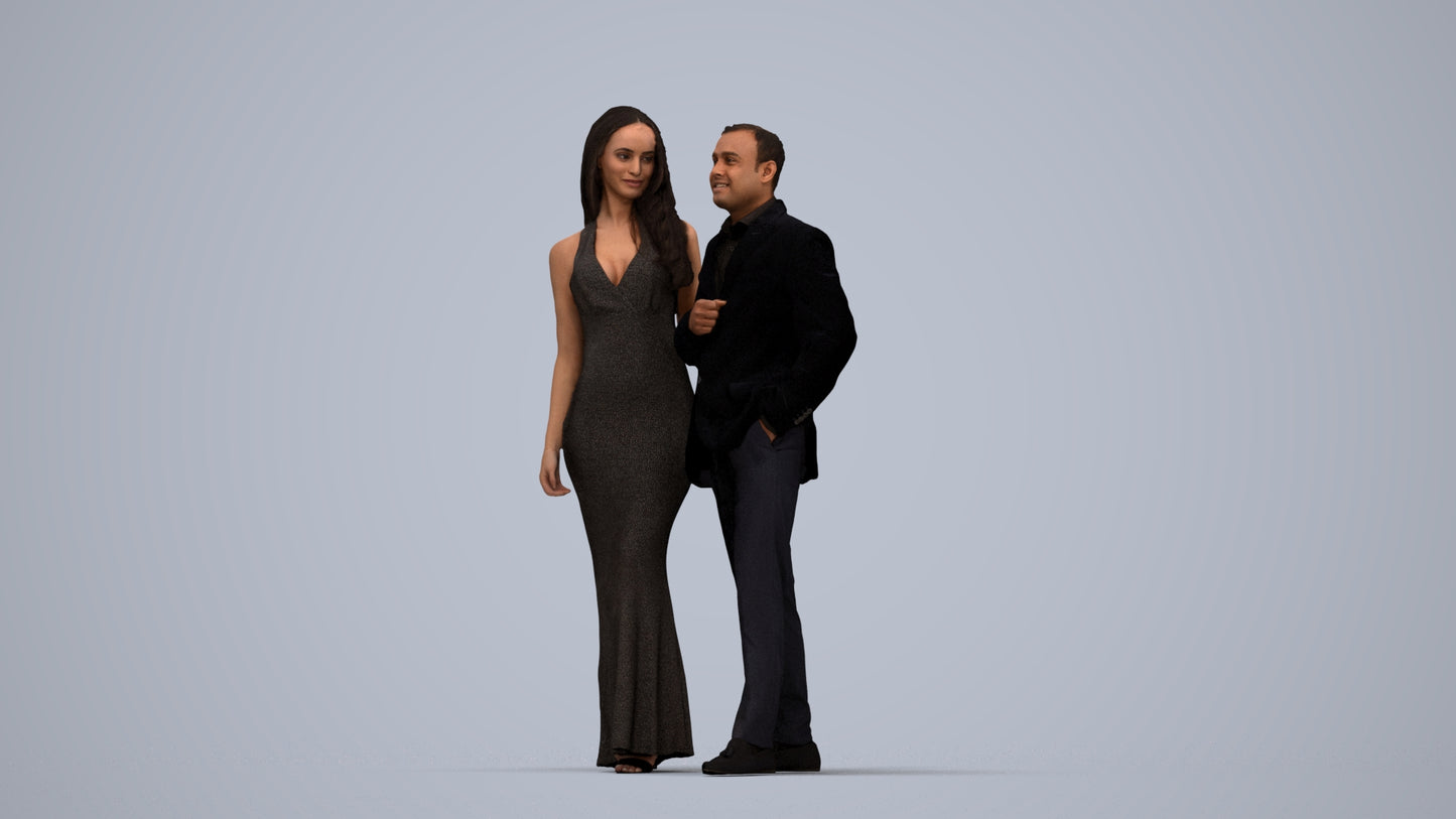 3D human model woman formal couple, photogrammetry scanned person for archviz, top-down view render