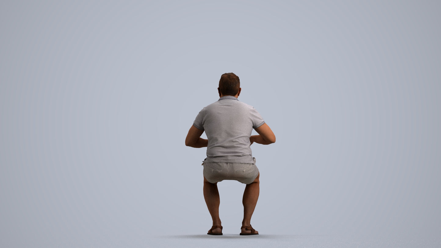 3D scanned man sitting casual, photorealistic archviz people for Enscape and SketchUp, front view render
