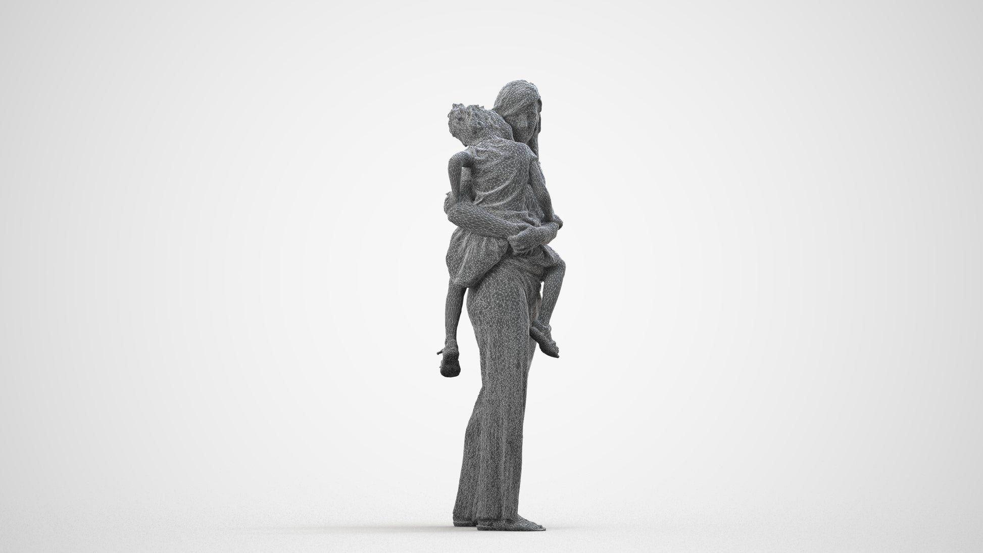 realistic 3D human girl casual kids, archviz people FBX OBJ for Blender, wireframe side view
