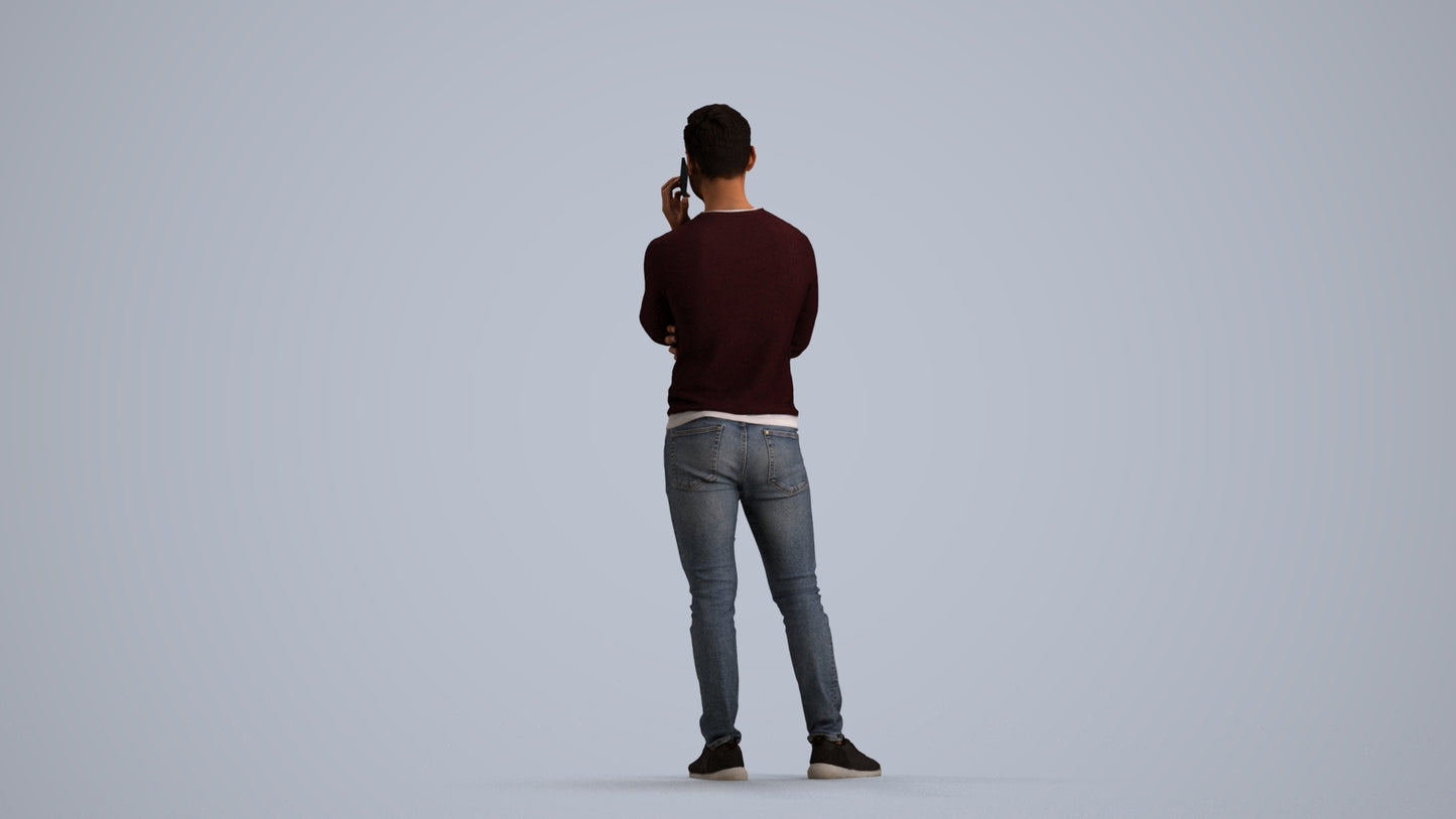 3D human model man casual standing, photogrammetry scanned person for archviz, front view render