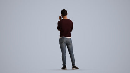 3D human model man casual standing, photogrammetry scanned person for archviz, front view render