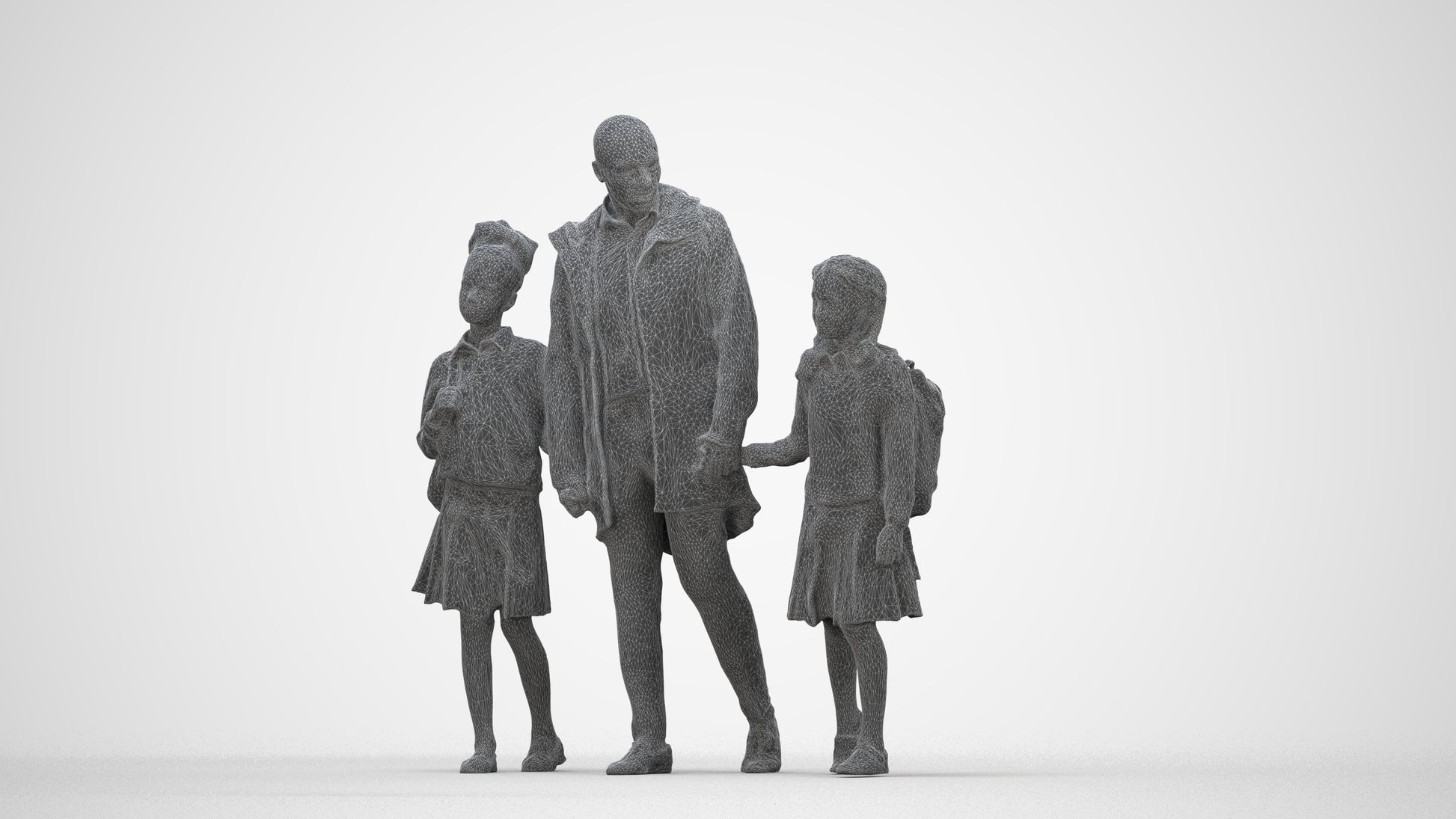 photogrammetry 3D girl kids, realistic human model archviz FBX, wireframe back view