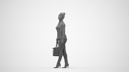 realistic 3D human woman business walking, archviz people FBX OBJ for Blender, wireframe back view