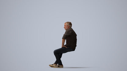 scanned 3D man casual sitting, photogrammetry people for Enscape and V-Ray, three-quarter view render