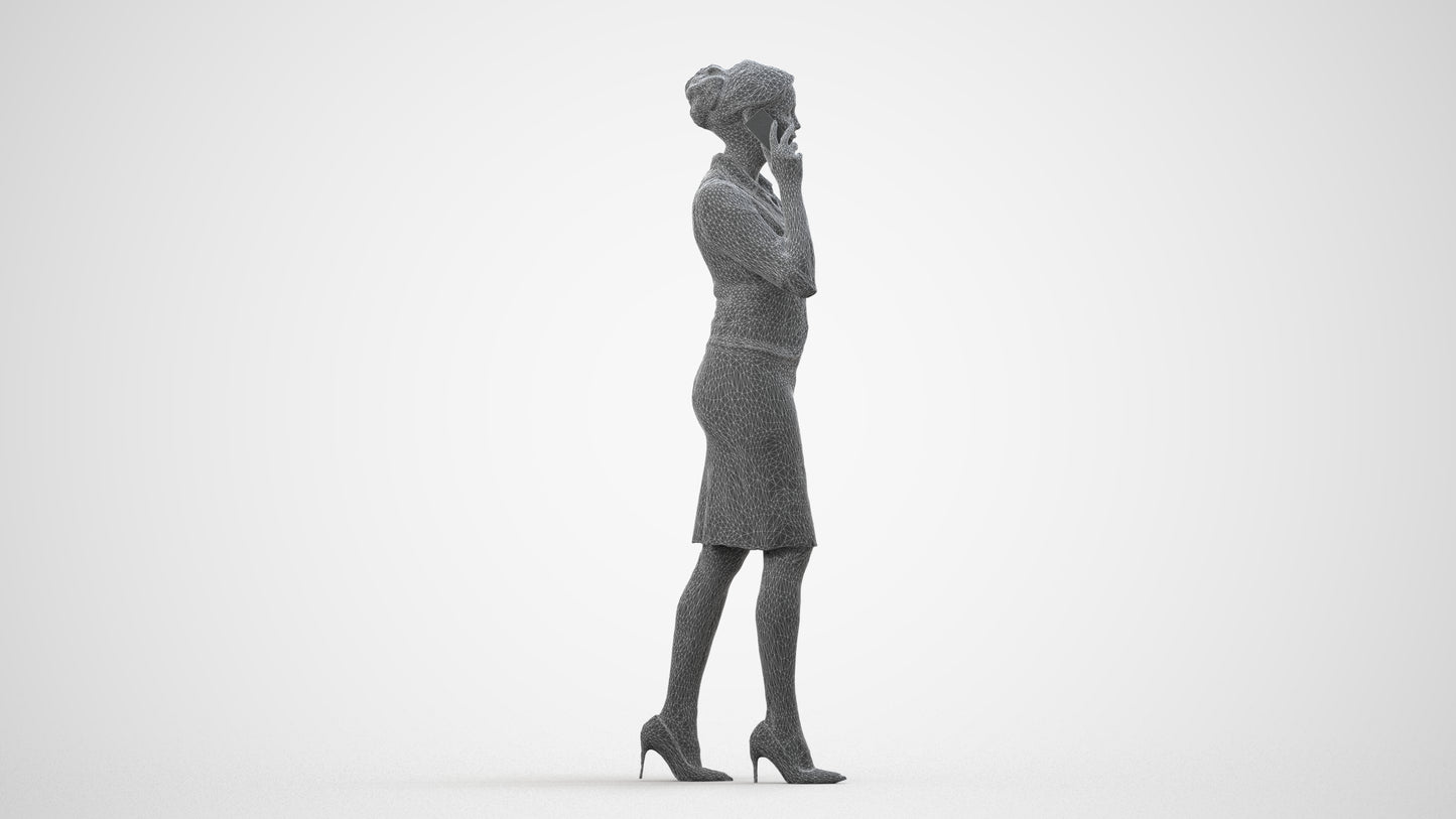 3D people model woman hospitality, scanned human for 3ds Max rendering, wireframe side view