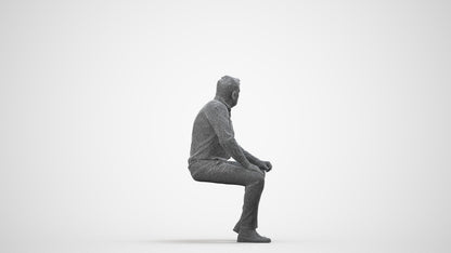 3D scanned man sitting casual, photorealistic archviz people for Enscape and SketchUp, wireframe side view