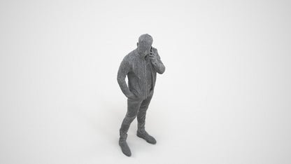 photogrammetry 3D man business standing, realistic human model archviz FBX, wireframe three-quarter view