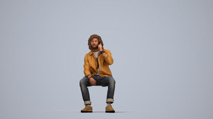 3D human model man casual sitting, photogrammetry scanned person for archviz, top-down view render