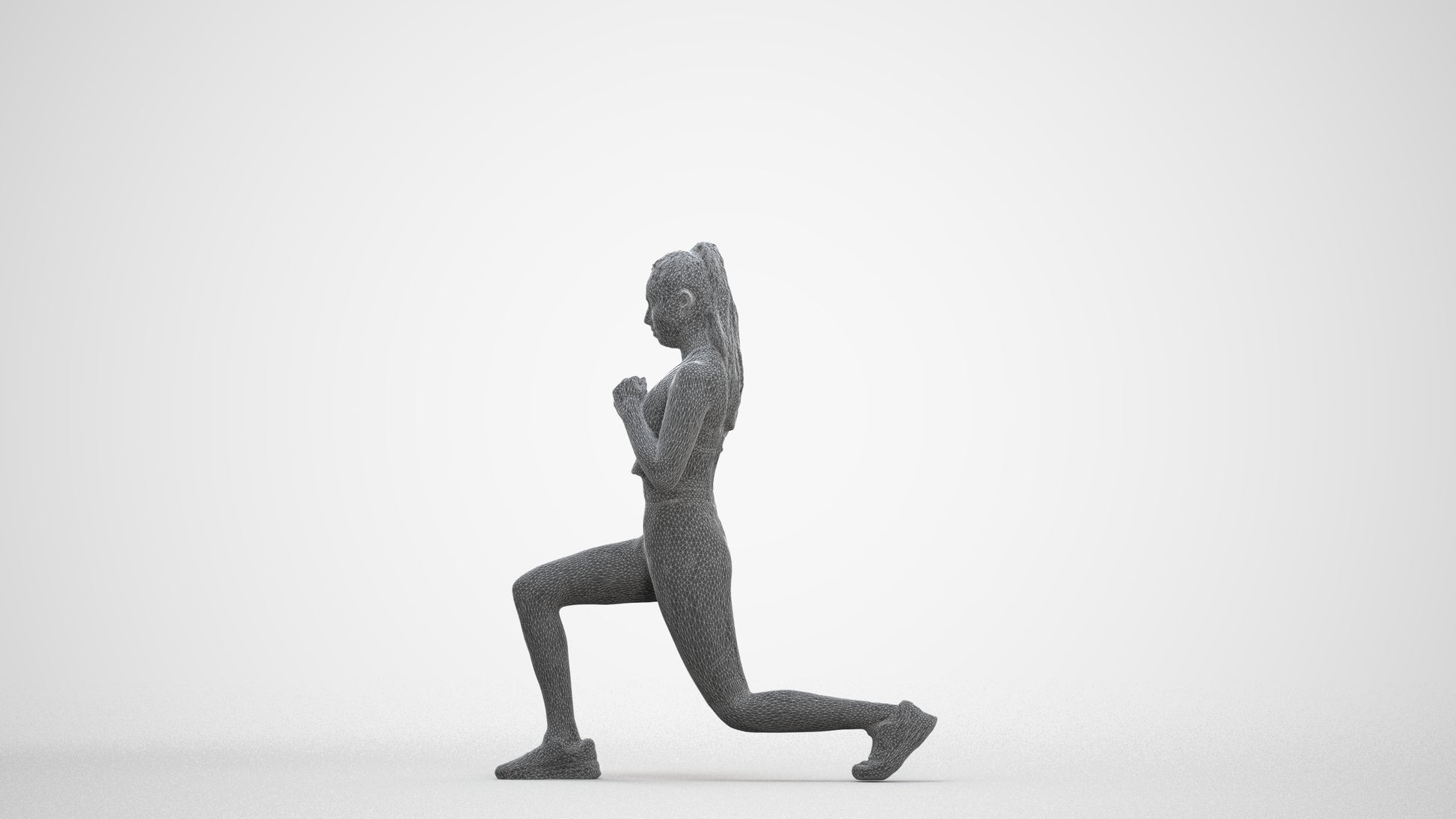 scanned 3D woman sport, photogrammetry people for Enscape and V-Ray, three-quarter front view render