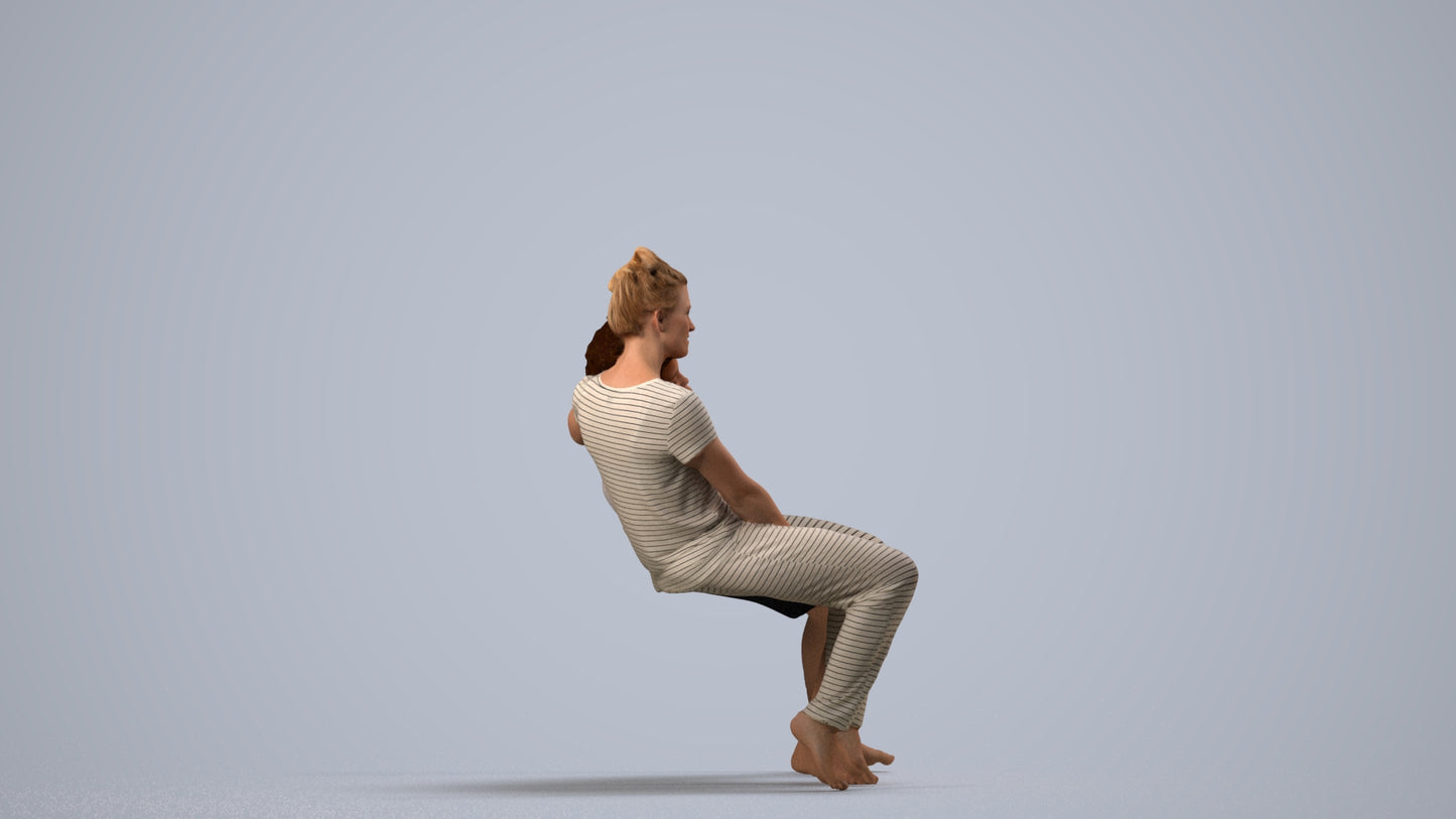 realistic 3D human girl kids, archviz people FBX OBJ for Blender, side view render