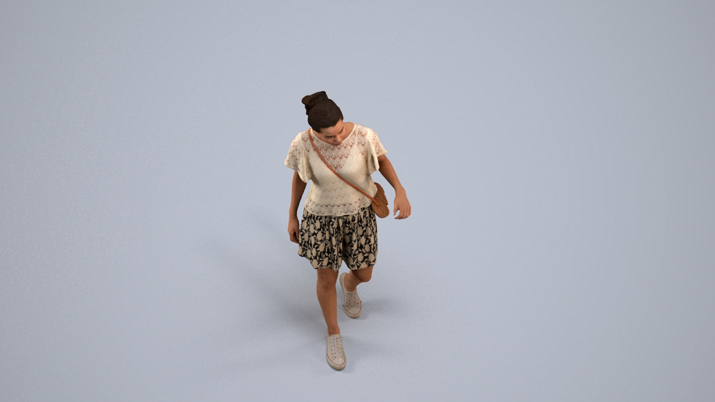 photogrammetry 3D woman casual walking, realistic human model archviz FBX, back view render