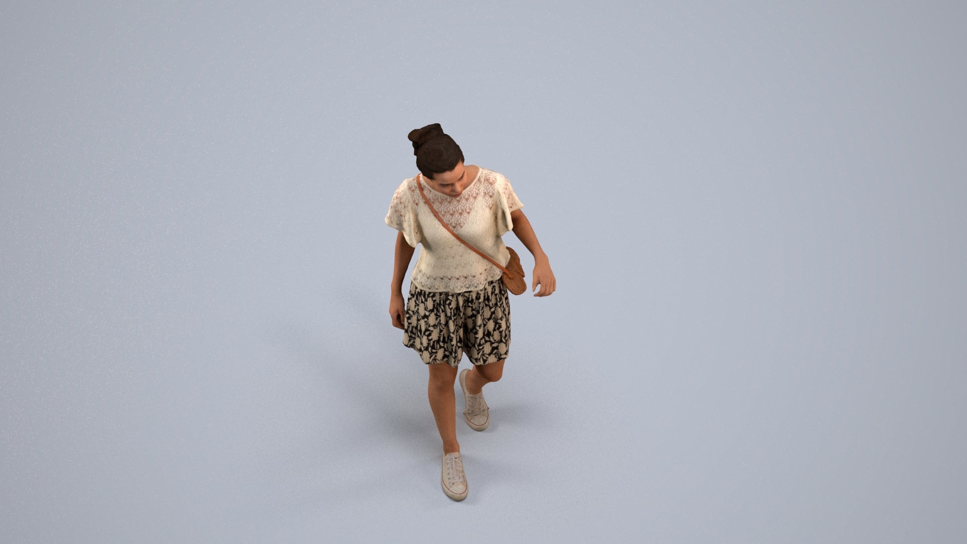 photogrammetry 3D woman casual walking, realistic human model archviz FBX, back view render