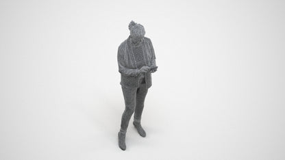 realistic 3D human woman business standing, archviz people FBX OBJ for Blender, wireframe three-quarter view