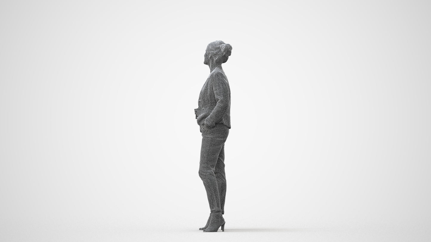 realistic 3D woman business standing, scanned archviz people for Blender and 3ds Max, square thumbnail