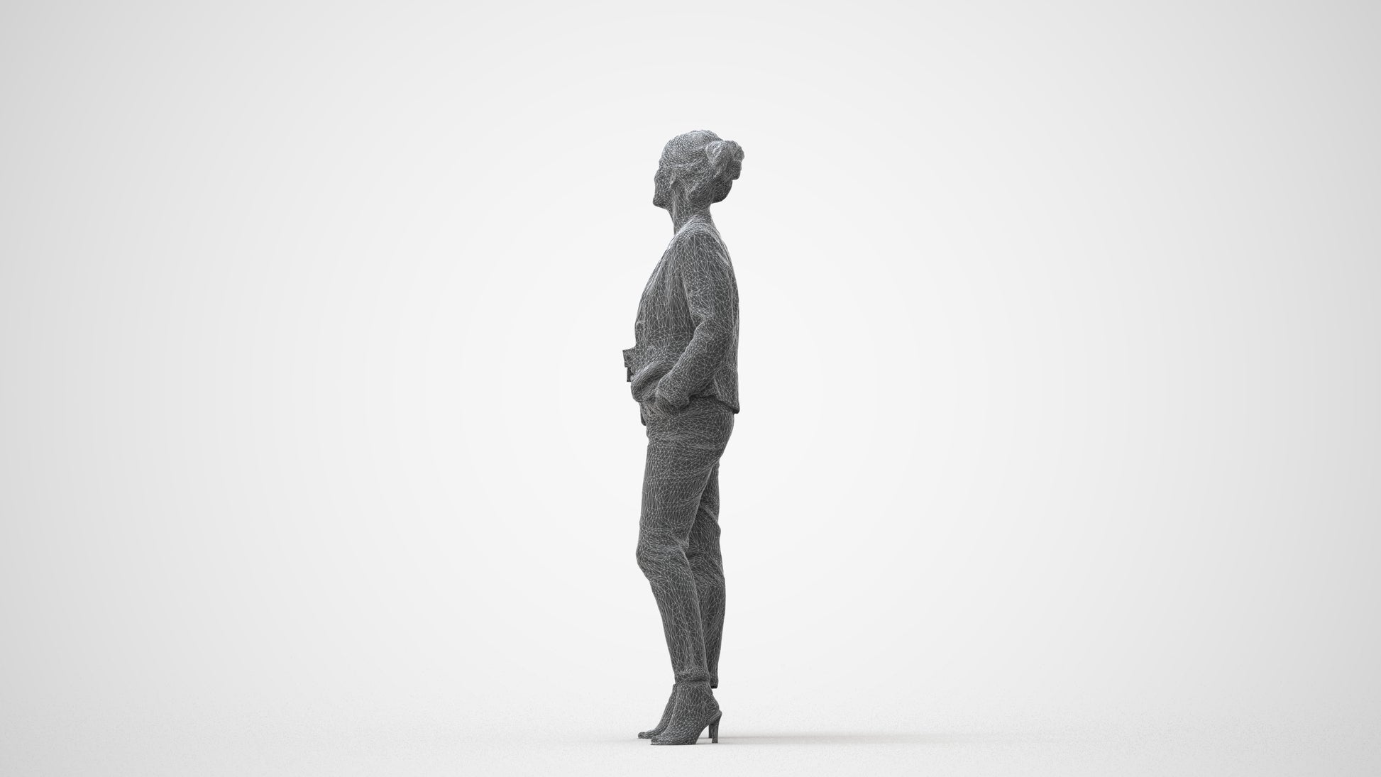 realistic 3D woman business standing, scanned archviz people for Blender and 3ds Max, square thumbnail