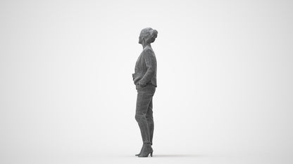 realistic 3D woman business standing, scanned archviz people for Blender and 3ds Max, square thumbnail
