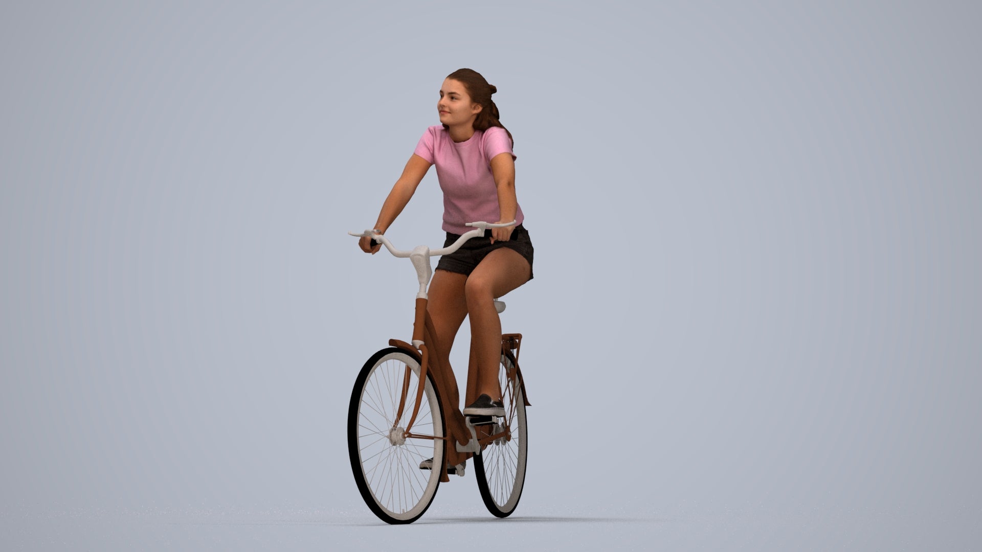 realistic 3D human girl casual cycling, archviz people FBX OBJ for Blender, top-down view render
