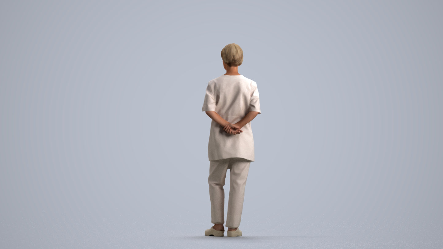 realistic 3D human senior woman medical, archviz people FBX OBJ for Blender, front view render