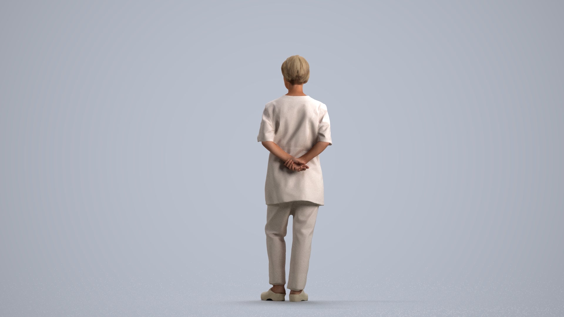 realistic 3D human senior woman medical, archviz people FBX OBJ for Blender, front view render