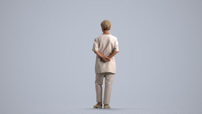 realistic 3D human senior woman medical, archviz people FBX OBJ for Blender, front view render
