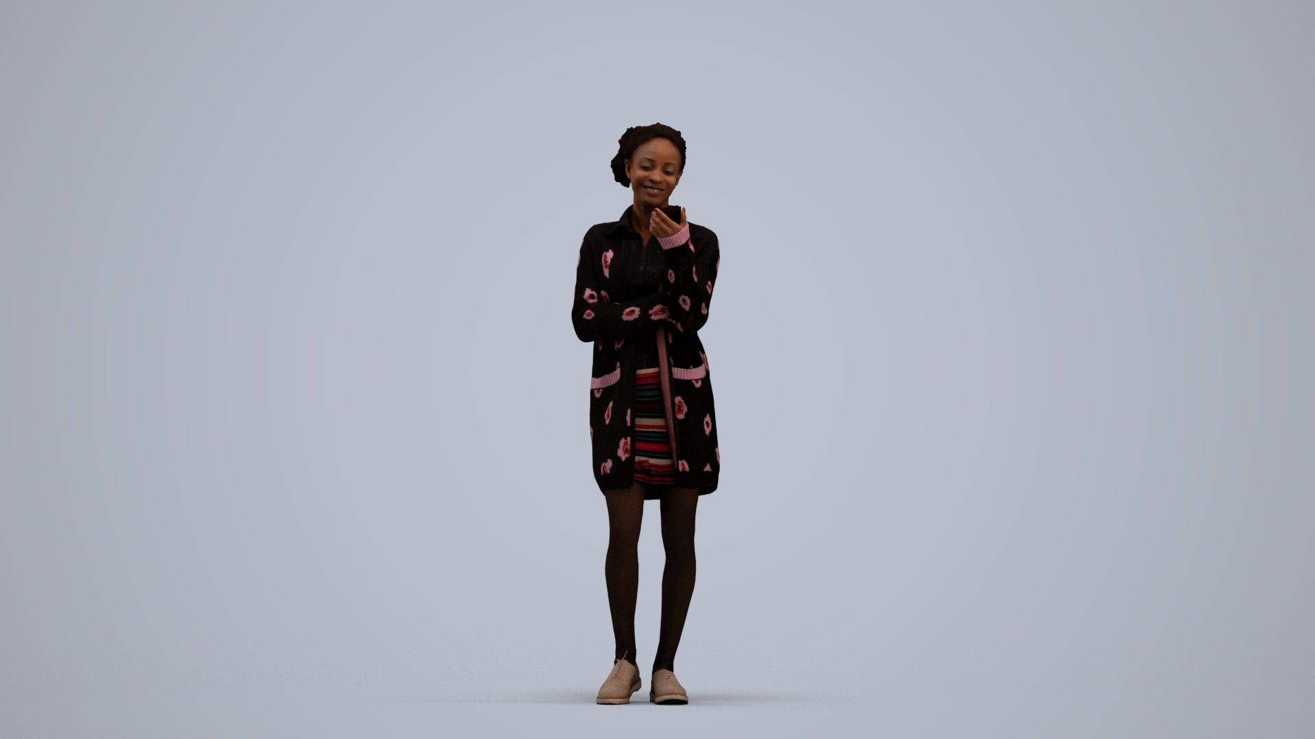 realistic 3D woman casual standing, scanned archviz people for Blender and 3ds Max, standing pose render