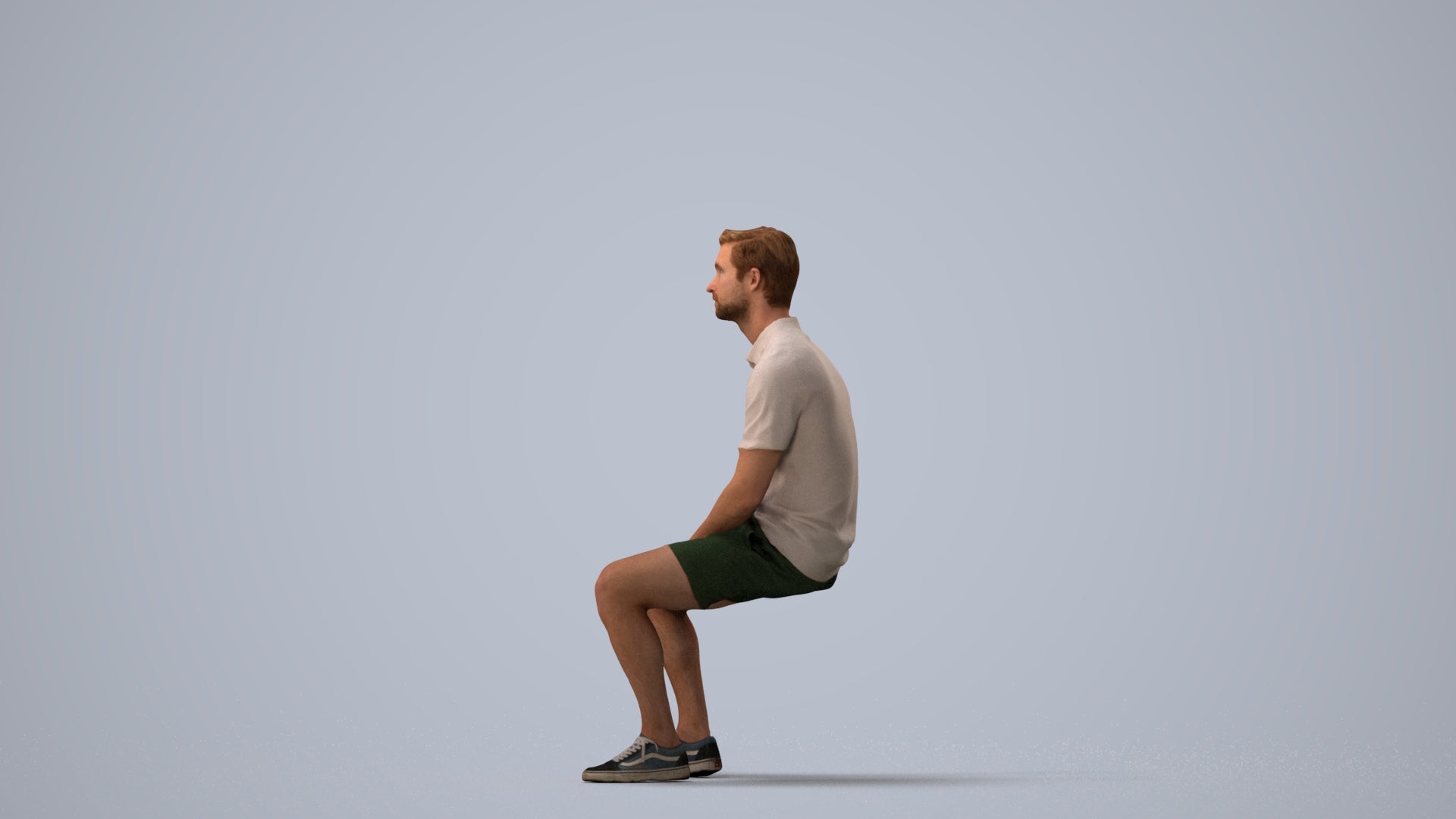 realistic 3D people man casual sitting, render-ready for V-Ray and Corona, FBX OBJ, three-quarter view render