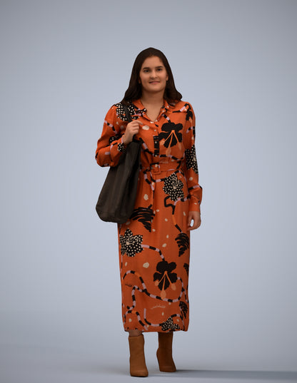 3D human model woman casual walking, photogrammetry scanned person for archviz