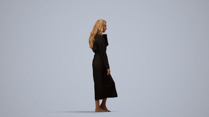 3D people model woman business standing, scanned human for 3ds Max rendering, side view render