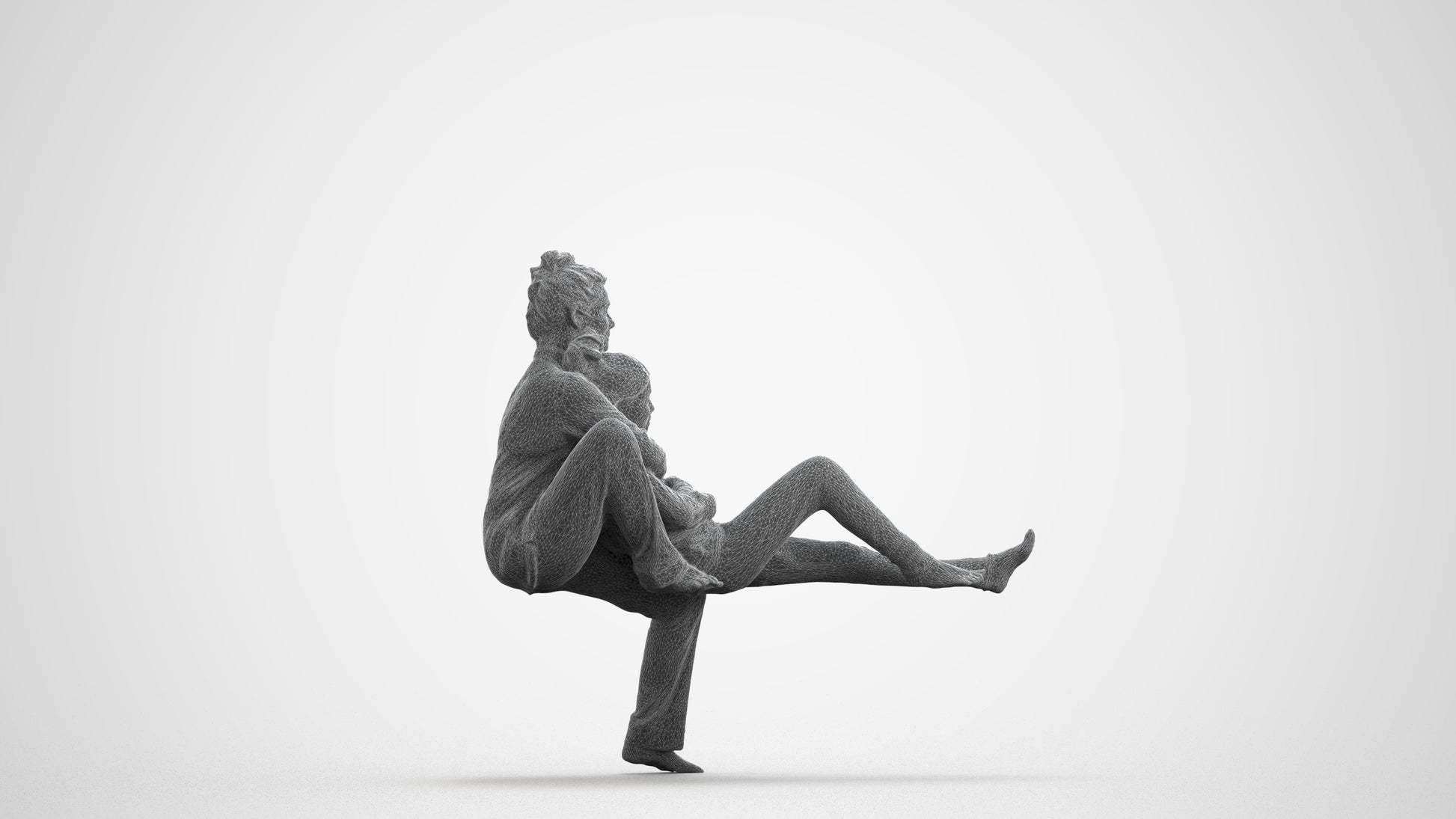 3D human model girl kids, photogrammetry scanned person for archviz, wireframe front view