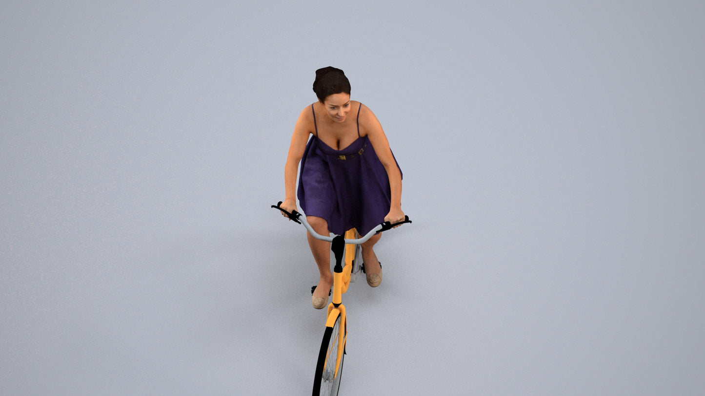 realistic 3D human woman formal cycling, archviz people FBX OBJ for Blender, back view render