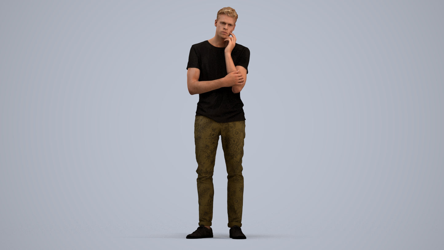 photogrammetry 3D man casual standing, realistic human model archviz FBX, standing pose render