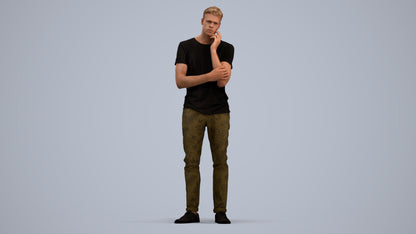 photogrammetry 3D man casual standing, realistic human model archviz FBX, standing pose render