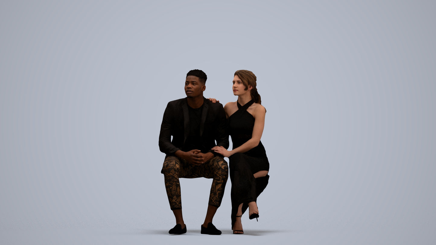 3D people model woman formal couple, scanned human for 3ds Max rendering, standing pose render