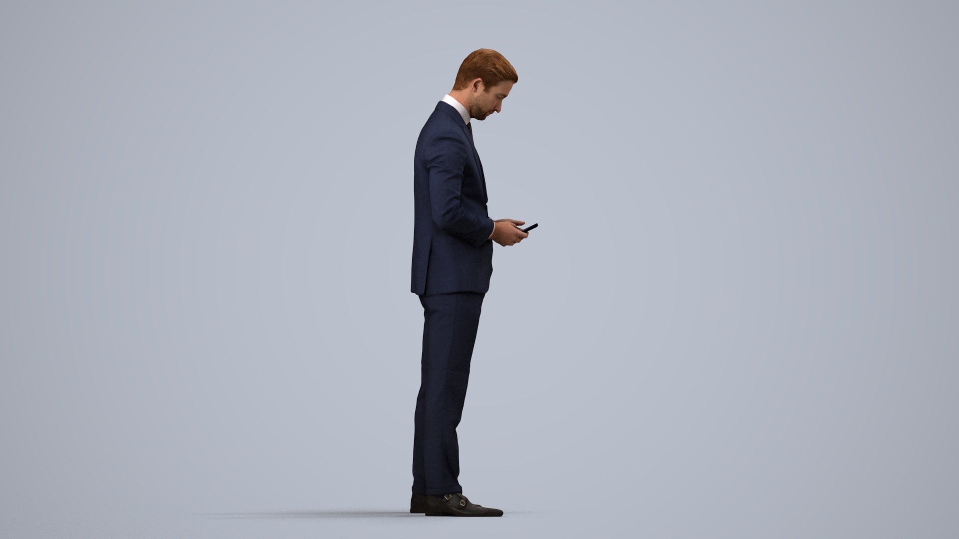 scanned 3D man business, photogrammetry people for Enscape and V-Ray, side view render