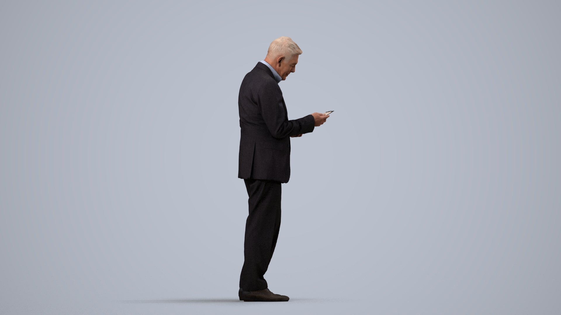 3D scanned senior man business, photorealistic archviz people for Enscape and SketchUp, side view render