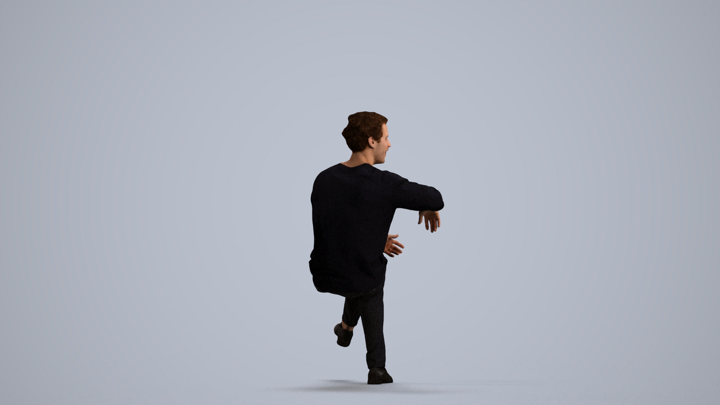 scanned 3D man casual sitting, photogrammetry people for Enscape and V-Ray, front view render