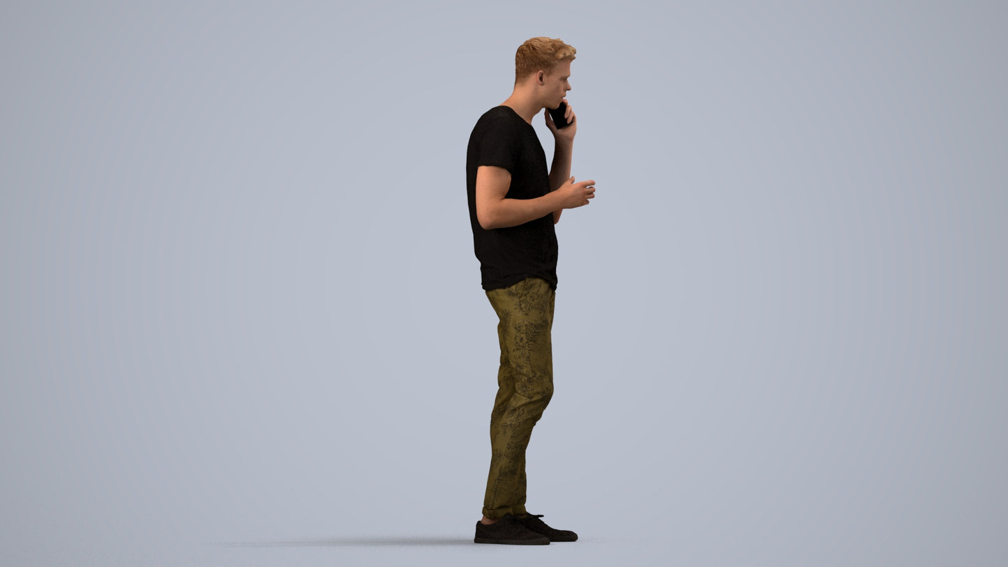 3D people model man casual standing, scanned human for 3ds Max rendering, side view render