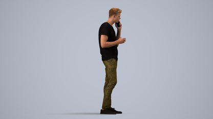3D people model man casual standing, scanned human for 3ds Max rendering, side view render