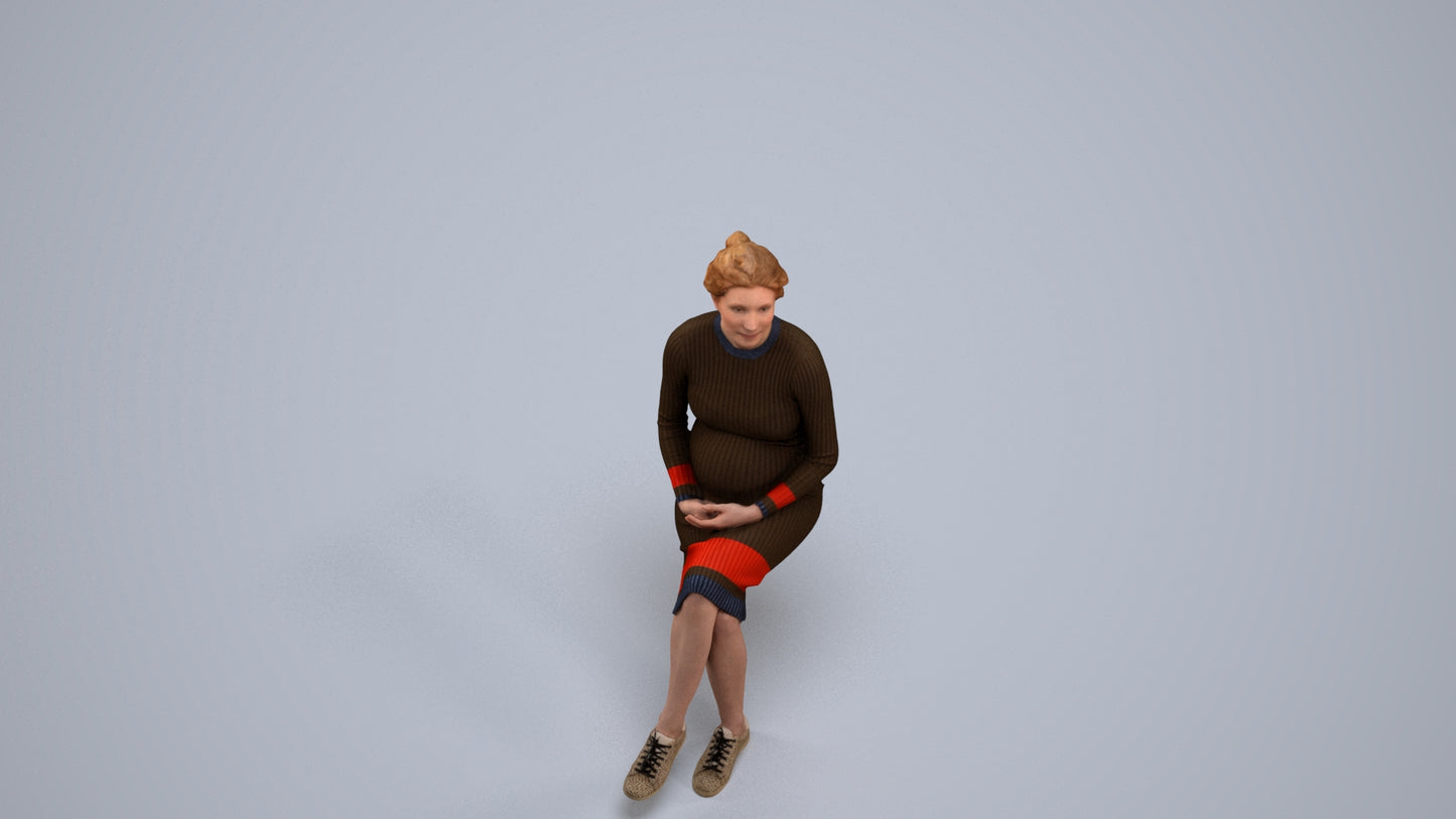 scanned 3D woman casual sitting, photogrammetry people for Enscape and V-Ray, back view render