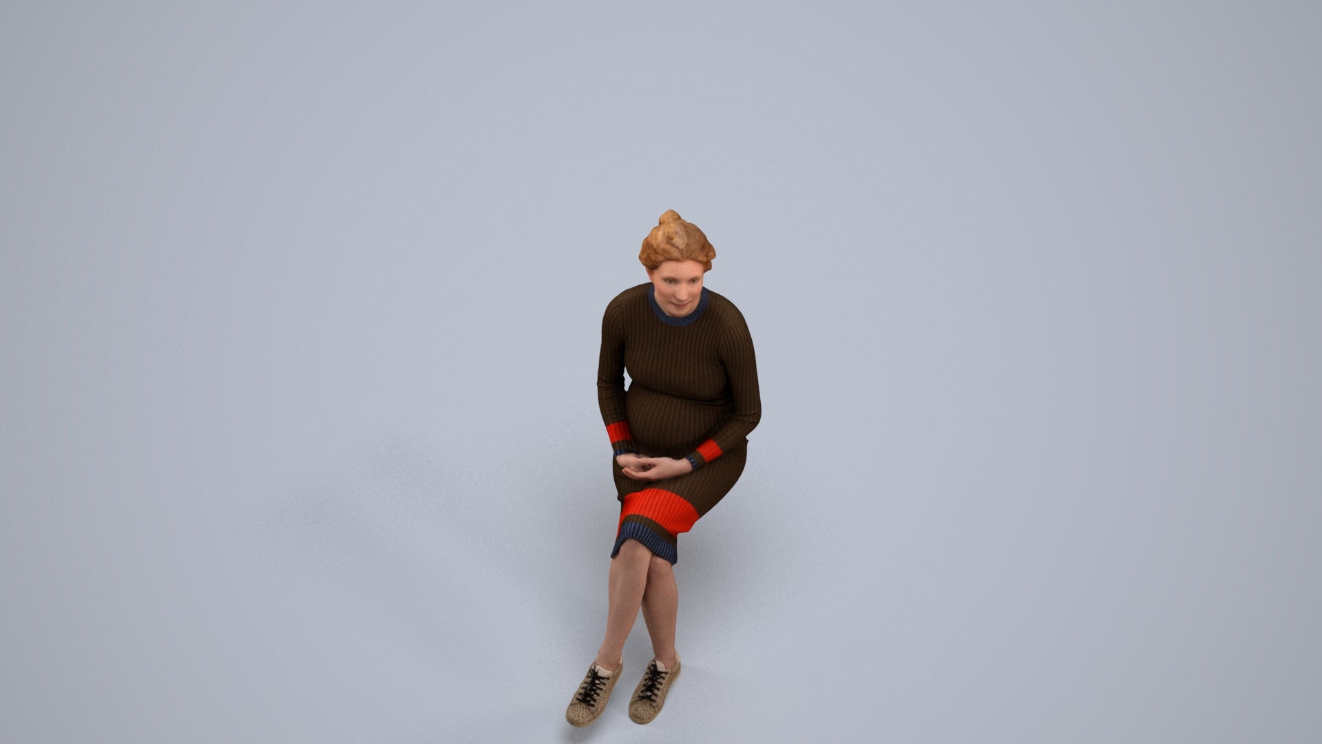 scanned 3D woman casual sitting, photogrammetry people for Enscape and V-Ray, back view render