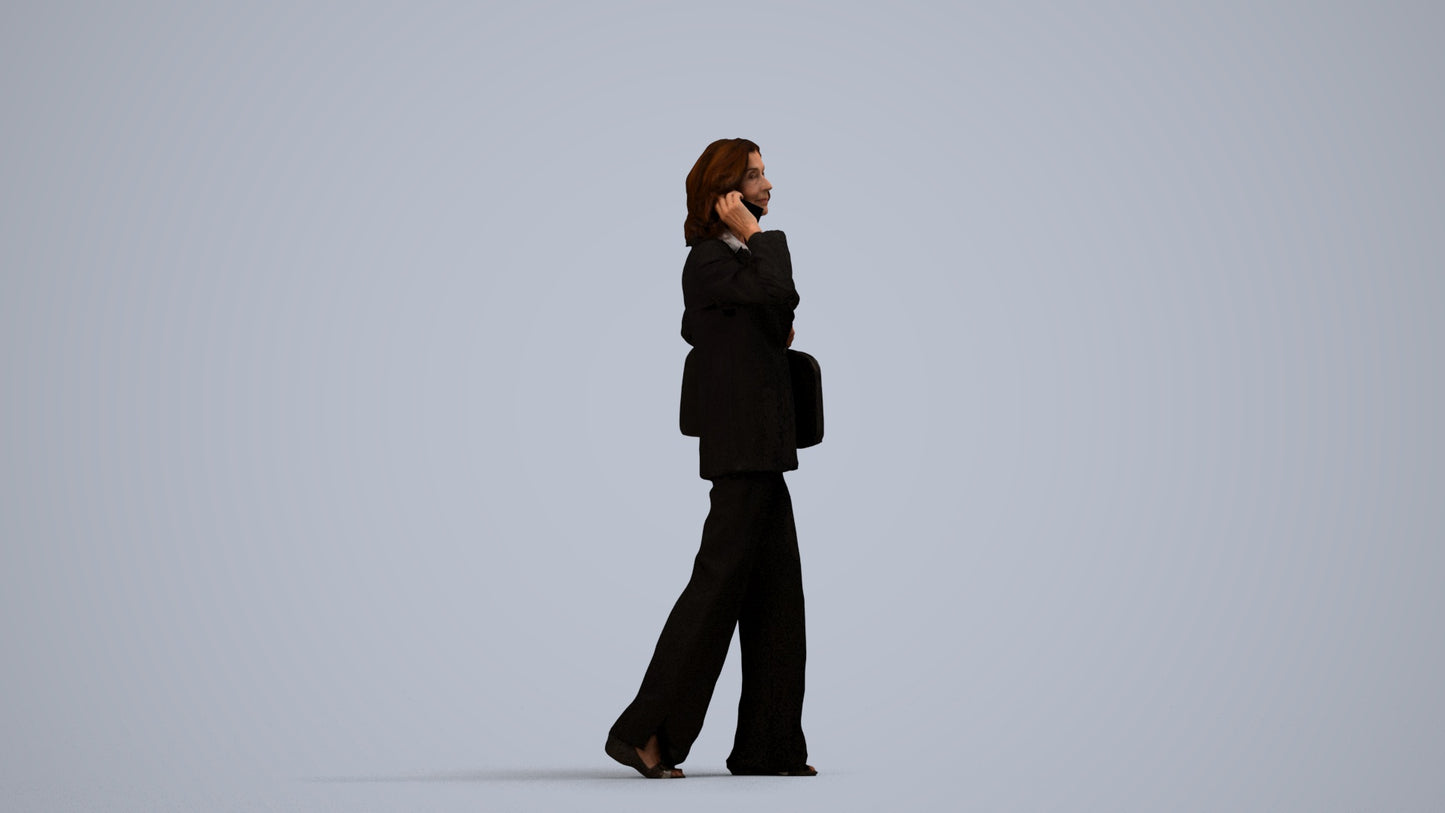 scanned 3D senior woman business walking, photogrammetry people for Enscape and V-Ray, side view render
