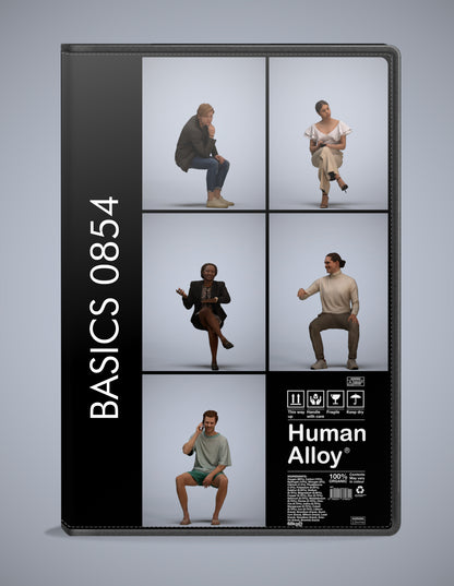 5x realistic 3D people sitting pack, scanned archviz collection for Blender and 3ds Max